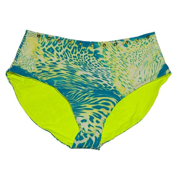 High Waisted Swim Bikini Bottoms 2 Pack Size 3X Blue and Neon Animal Print New - Picture 2 of 10